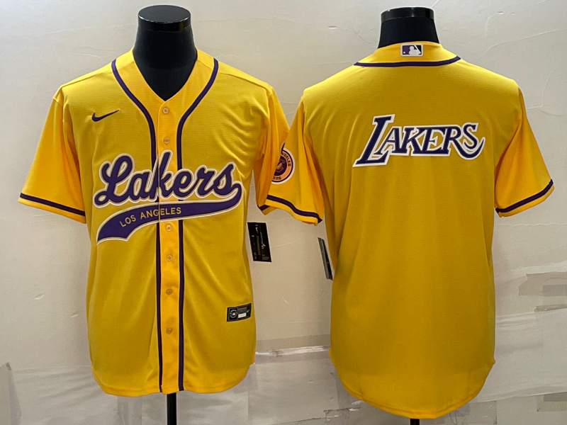 2023 Men Los Angeles Lakers Blank yellow NBA Jersey style 5